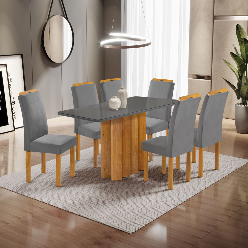 Mesa Zafira 200x100cm com 8 Cadeiras Bia - DJ Móveis Cinza | Lojas